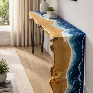 Waterfall Mapa Burl Side Table - Ocean waves